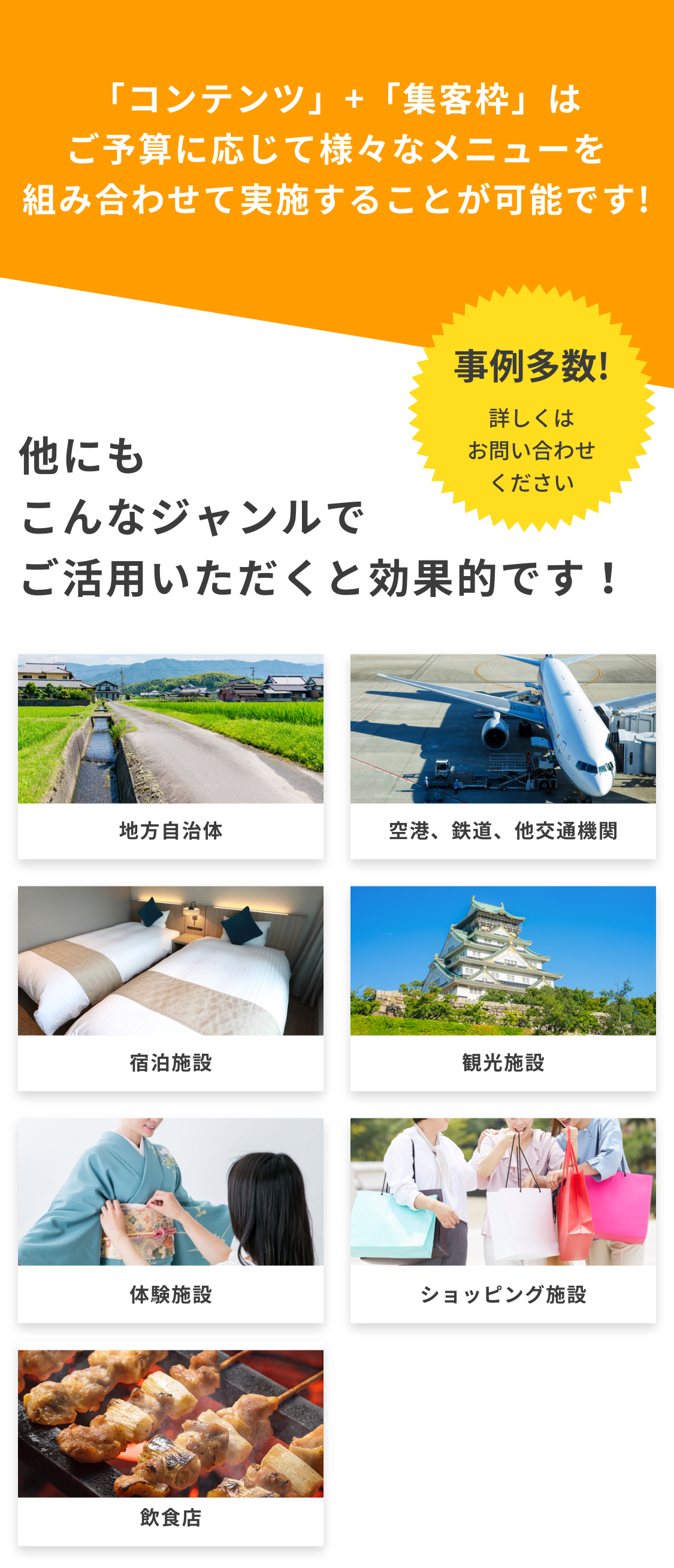 「コンテンツ」+「集客枠」はご予算に応じて様々なメニューを組み合わせて実施することが可能です!